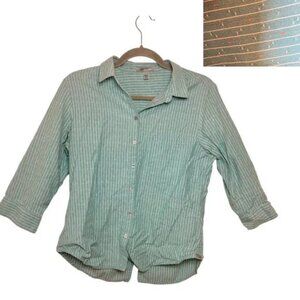 Horny Toad (Toad&Co) Green Fanfair Shirt Stripe Roll Tab Button Up Medium